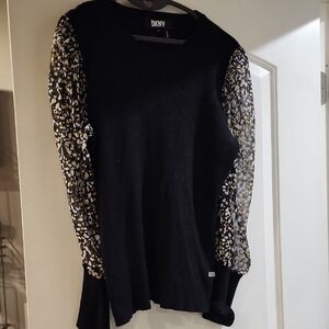 DKNY Black sweater with Patterned Sleeves
